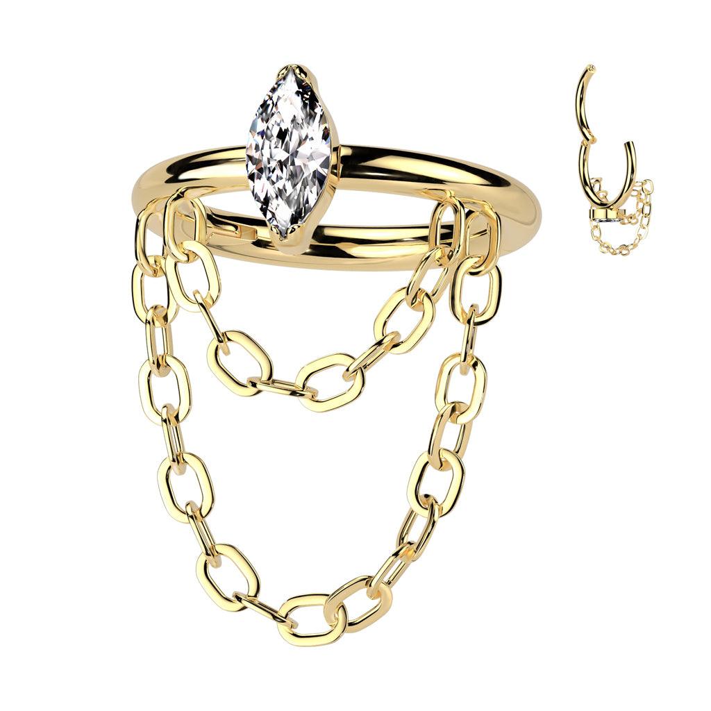 Lävistysrengas 1,2mm, Gold Titanium Chain Dangle -titaaninen clicker