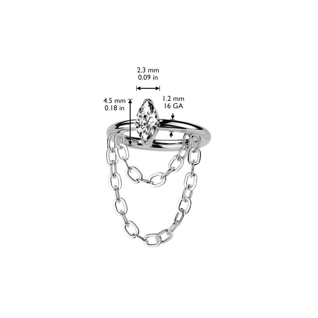 Lävistysrengas 1,2mm, Gold Titanium Chain Dangle -titaaninen clicker