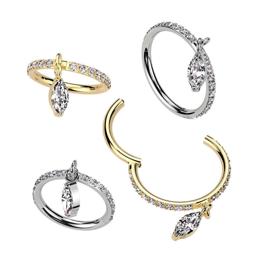 Lävistysrengas 1,2mm, Gold Titanium Marquise Dangle-titaaninen clicker