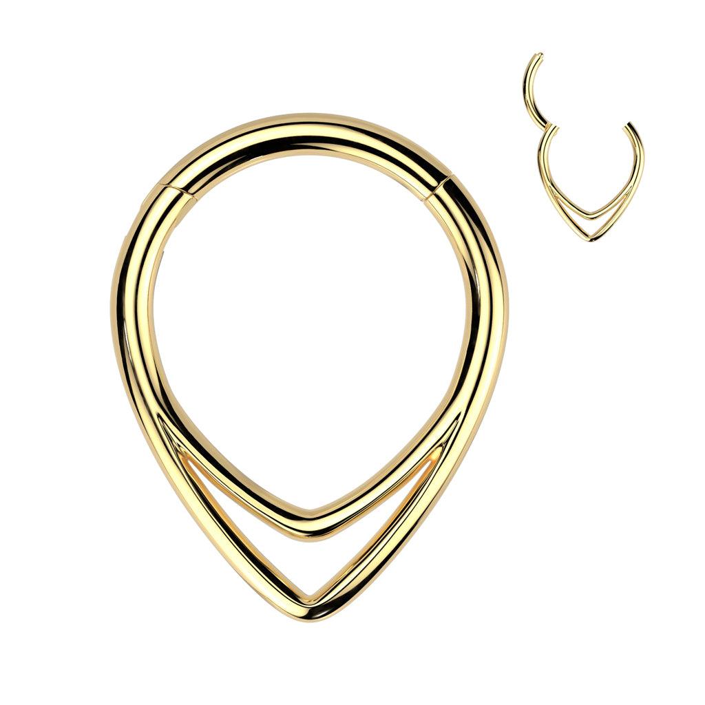 Lävistysrengas 1,2mm, Titanium Chevron Line Gold -titaaninen clicker