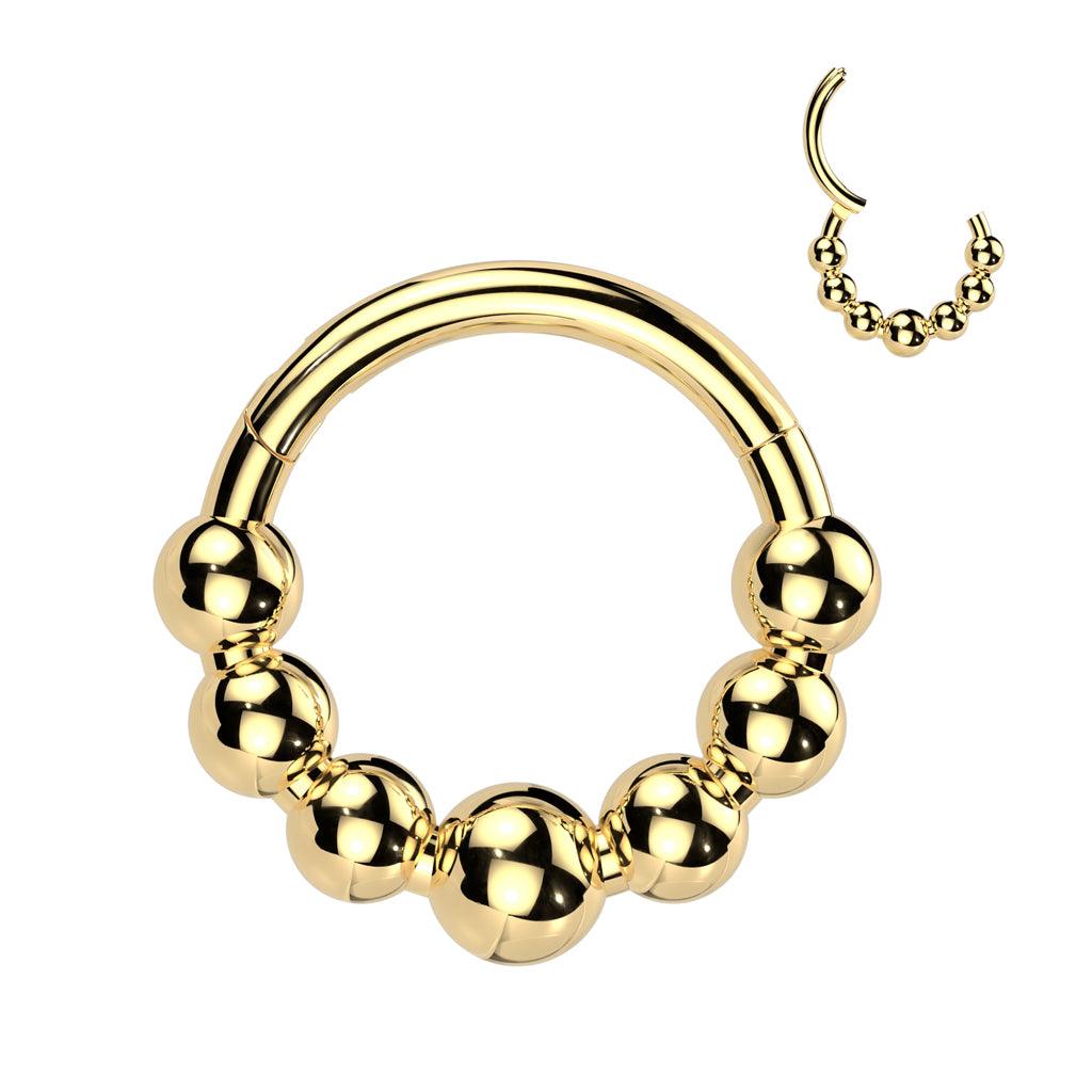 Lävistysrengas 1,2mm, Gold Titanium Beads Hoop -titaaninen clicker