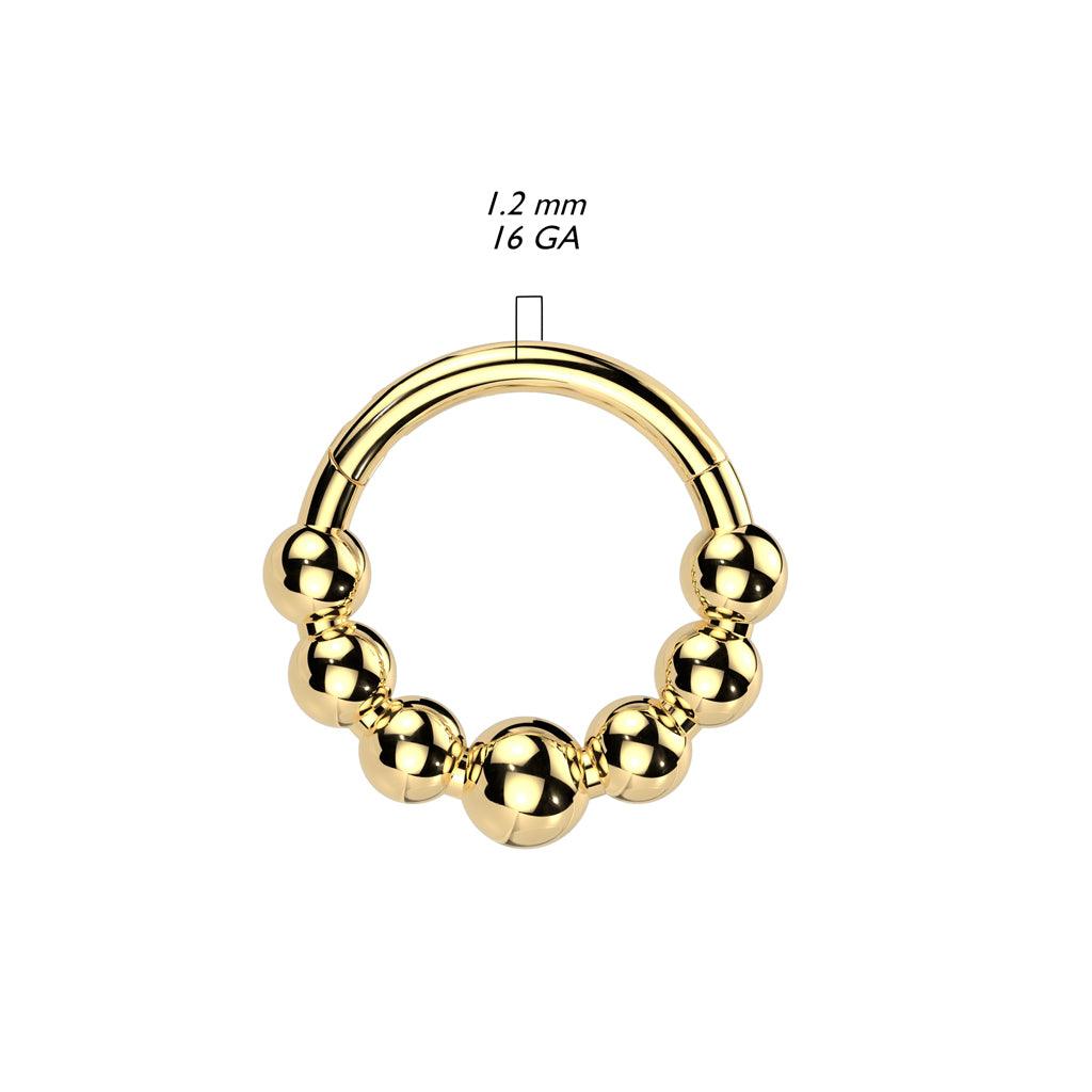 Lävistysrengas 1,2mm, Gold Titanium Beads Hoop -titaaninen clicker