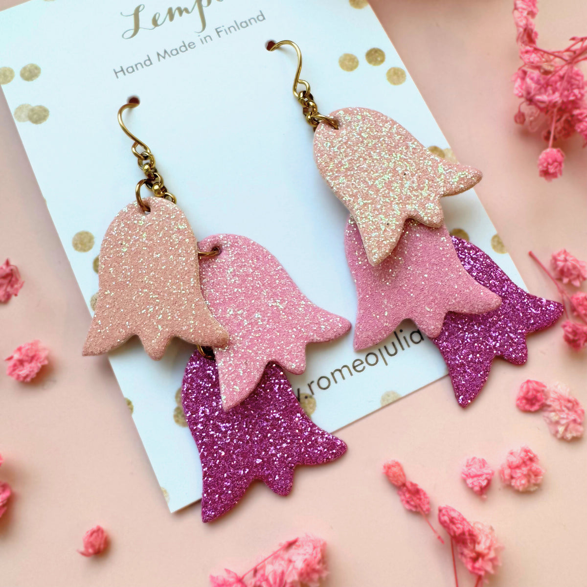 LEMPI® Earrings, Summer Meadow (pink bouquet, glitter)
