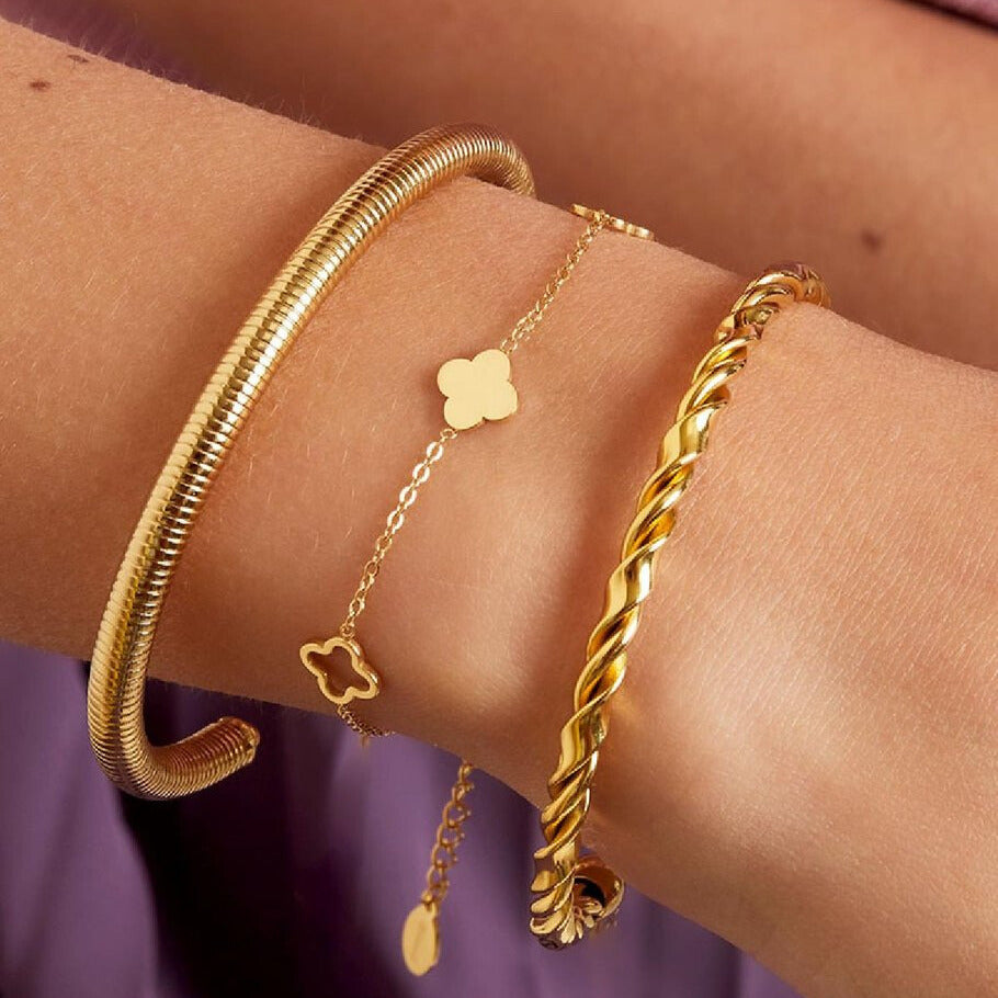 French Riviera | Bonne Chance lucky clover surgical steel bracelet