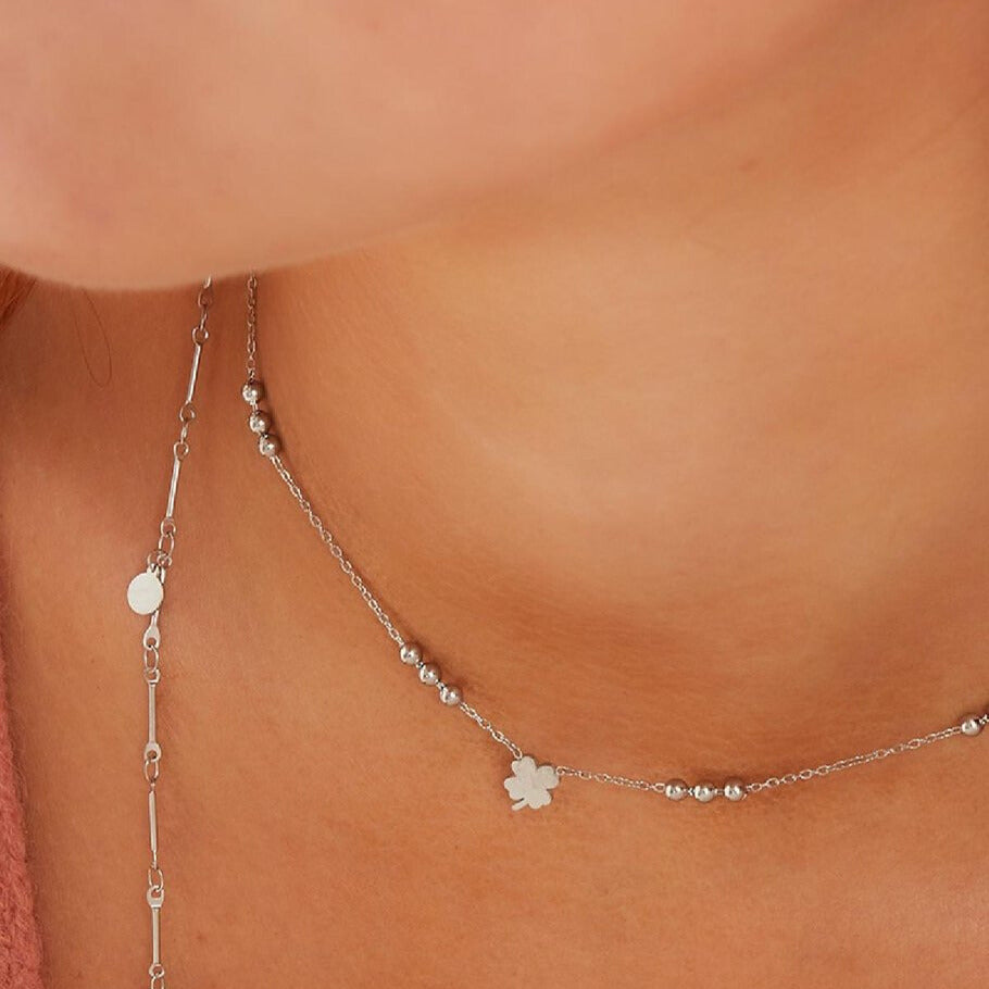 French Riviera | Clover Light – lucky clover surgical steel necklace (silver) 