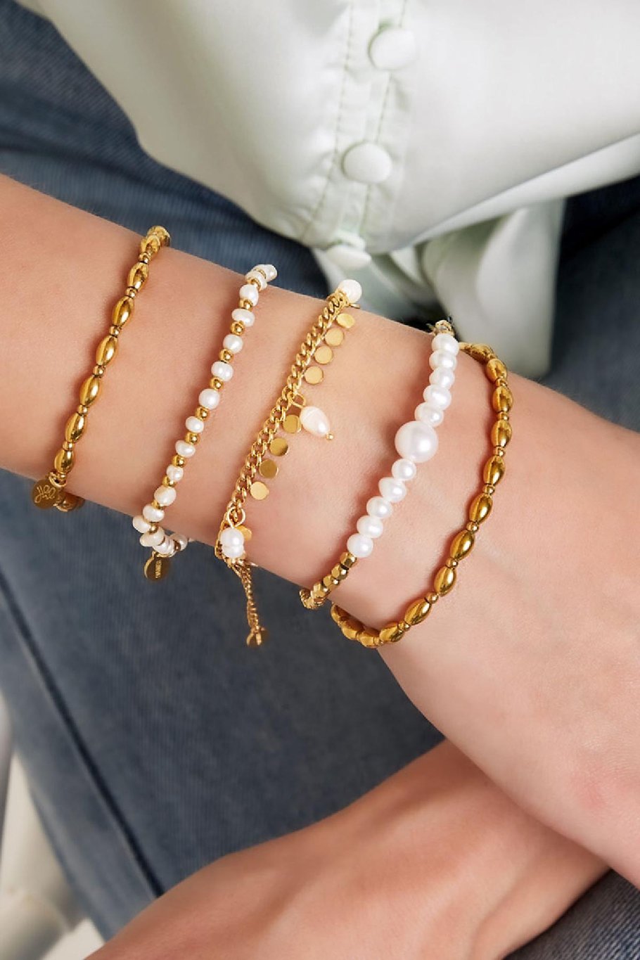 French Riviera | Luna Pearl – freshwater pearl bracelet made of surgical steel 