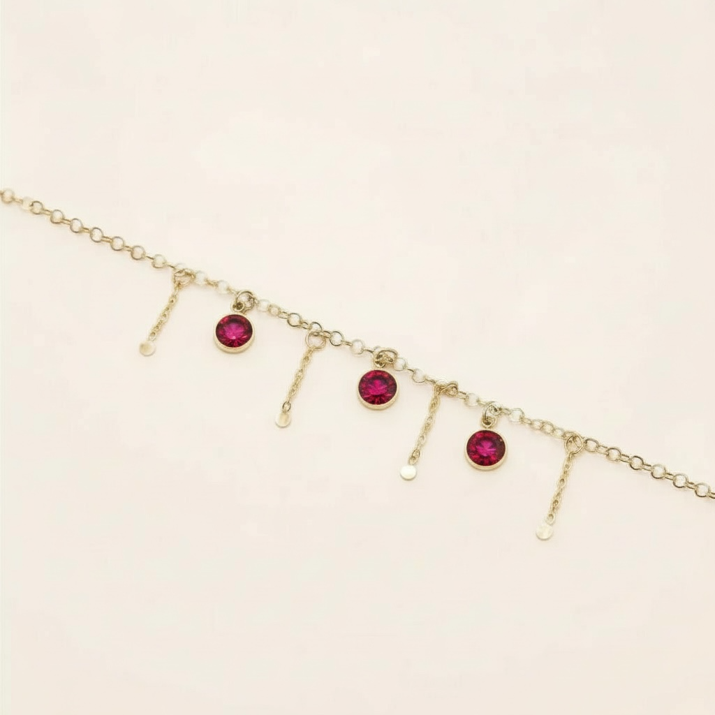 BOHM PARIS | Lupin – delicate bracelet with chains (ruby red, gold)