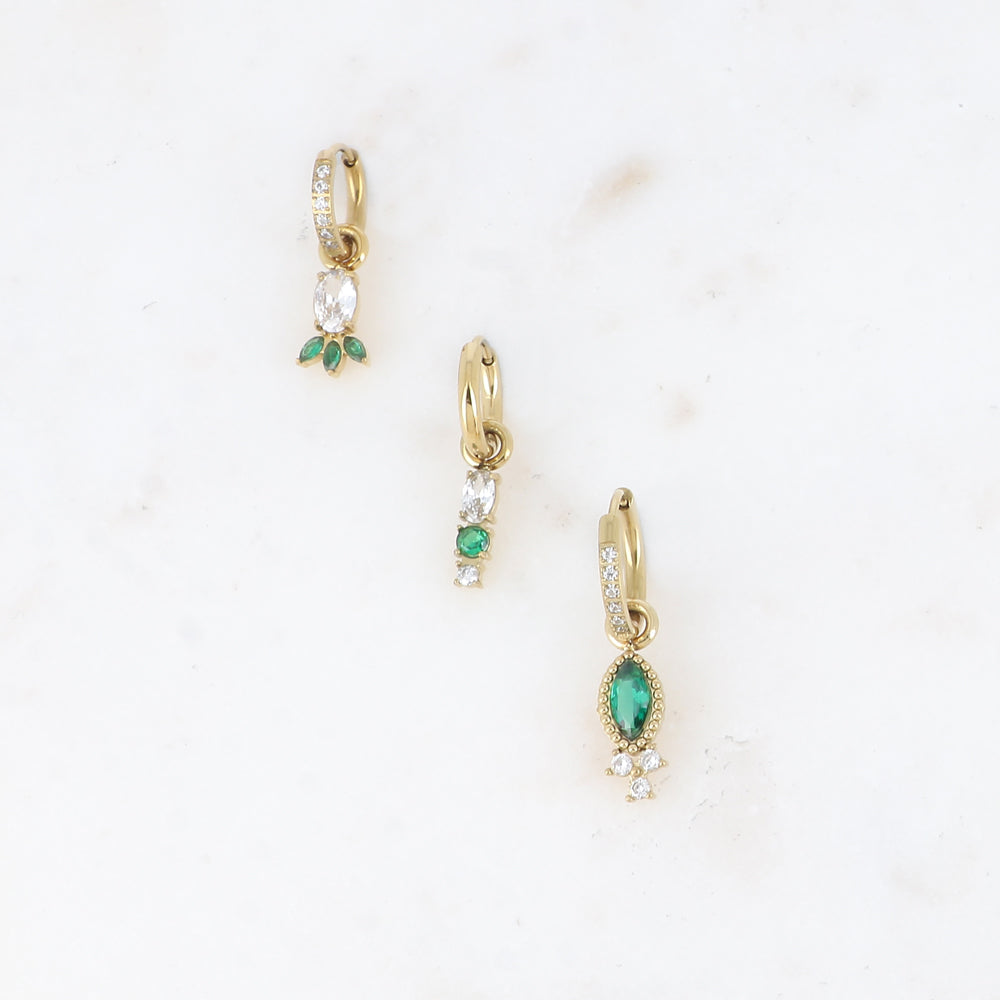 BOHM PARIS | Alma Verde – 3-piece earring set (green & clear, gold)