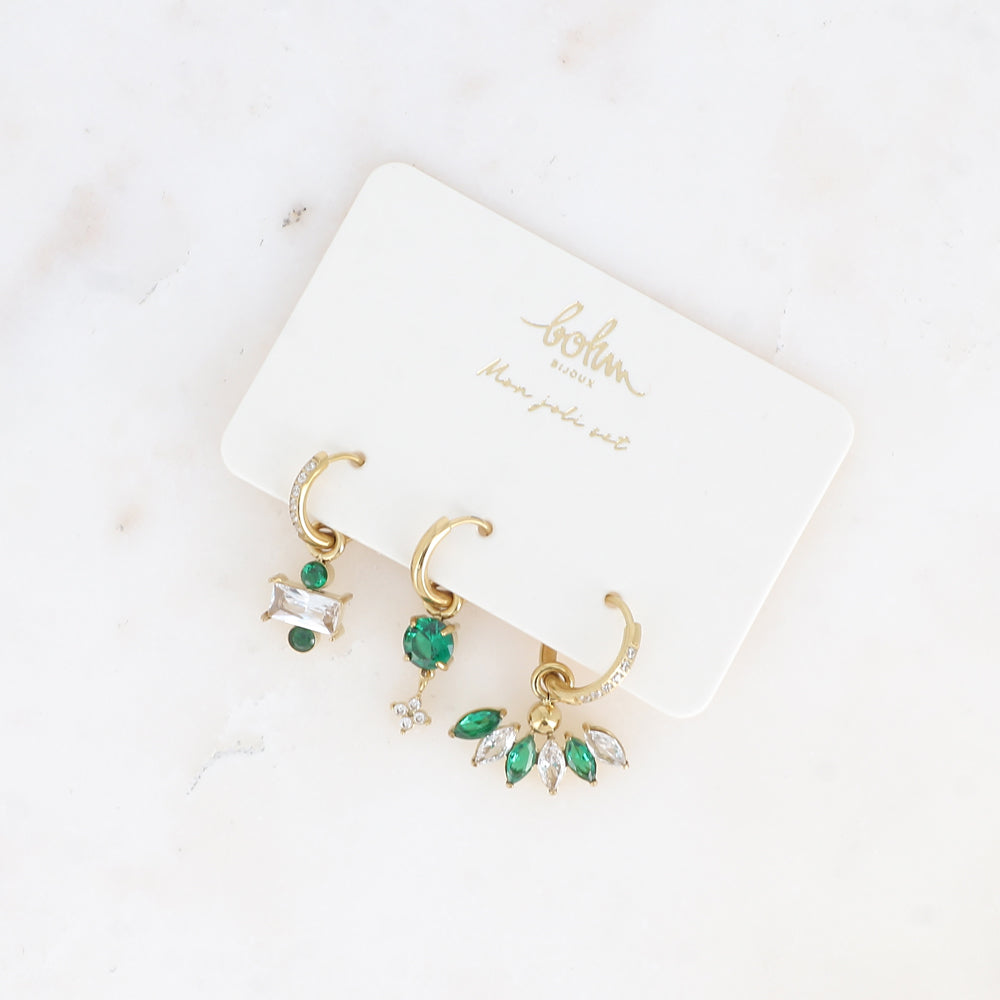 BOHM PARIS | Amicia – 3-piece earring set (green & clear, gold)