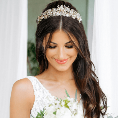 ATHENA BRIDAL, Divine -hopeinen tiara kristallein