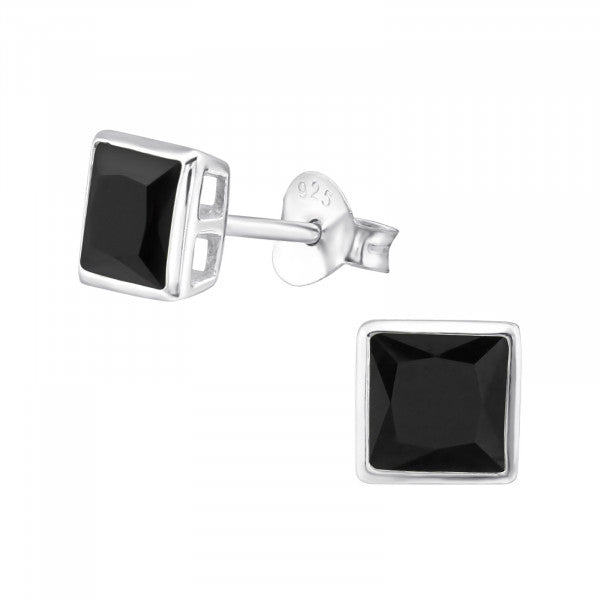 Silver studs, Polaris – black square earrings