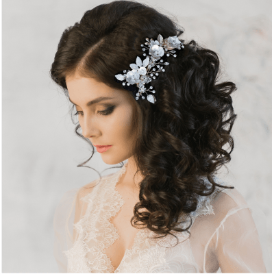 ATHENA BRIDAL | Fleur -kukkakoristeinen hiuskoru klipsillä (hopea)