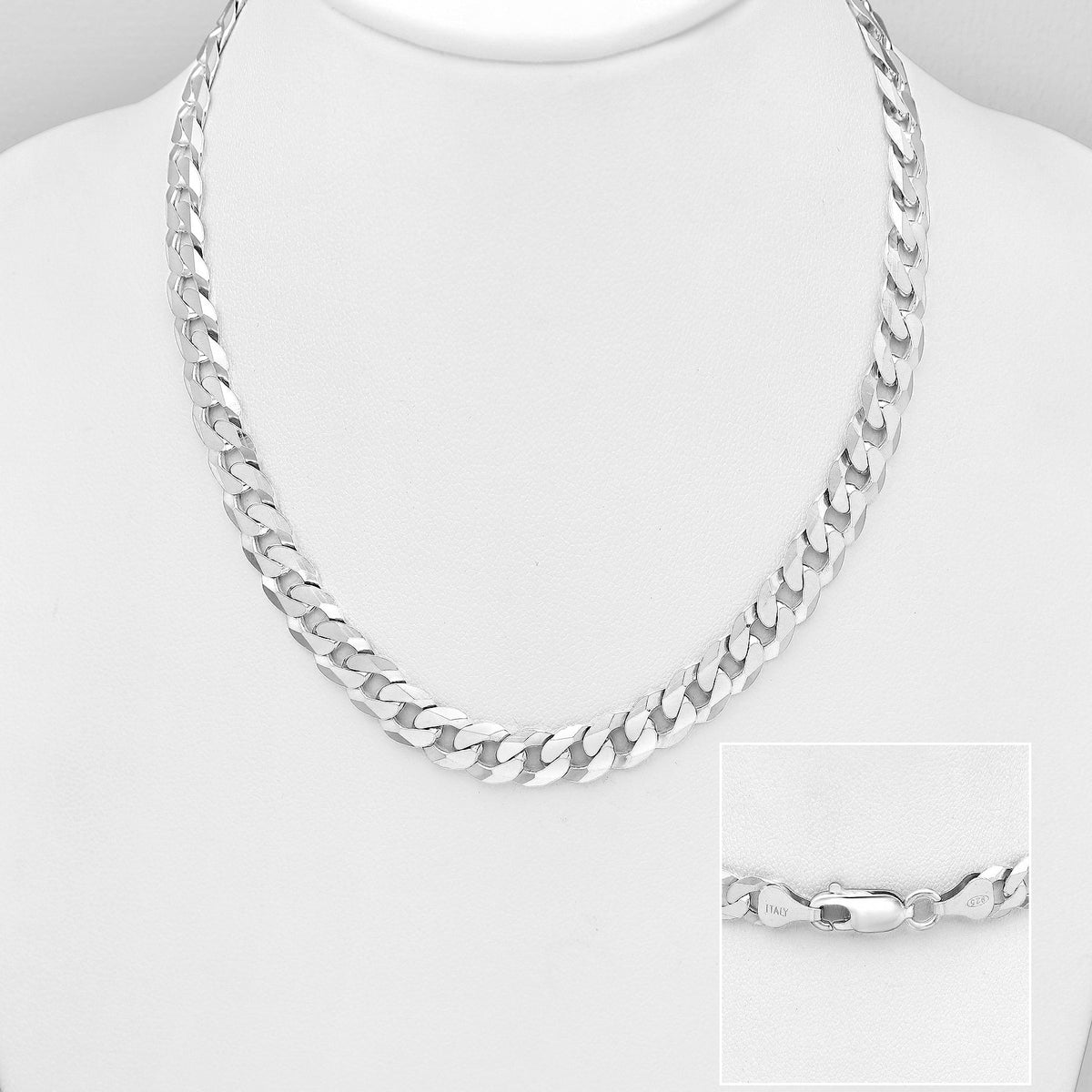 Alexander rhodium-pinnoitettu hopeinen panssariketju 55 cm – 7 mm leveä