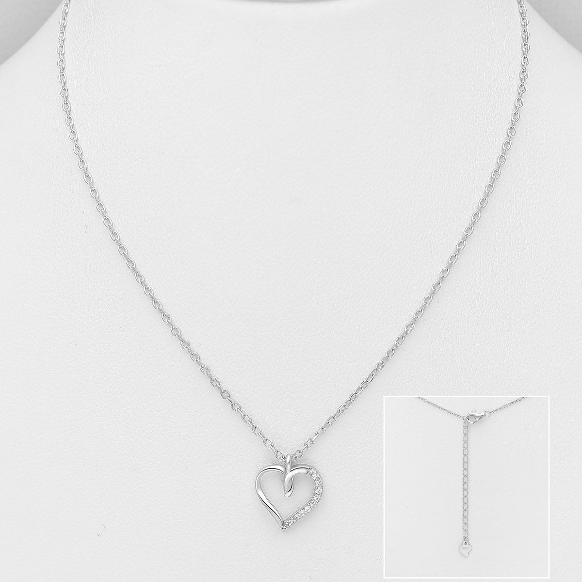 Hopeinen Aina Sinun sydänkaulakoru rhodium-pinnoitteella