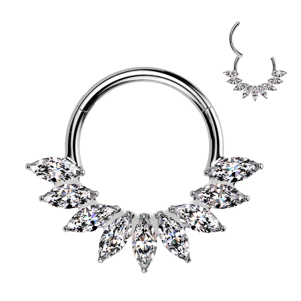 Lävistysrengas 1,2mm, Titanium Crystal Fan – viuhkakoristeinen titaaniclicker (hopea)