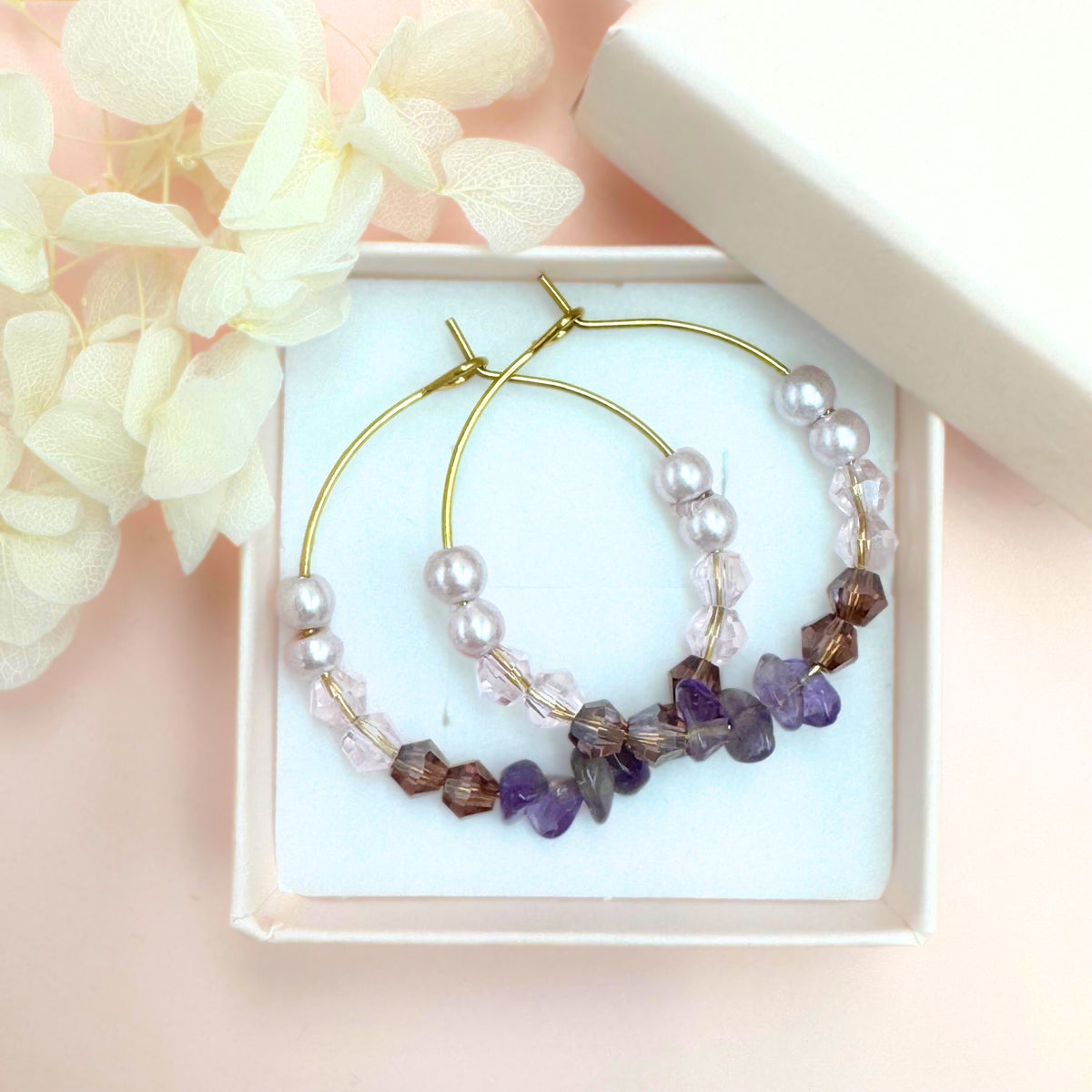Jolie Amethyst handmade pearl rings (purple tones, gold)
