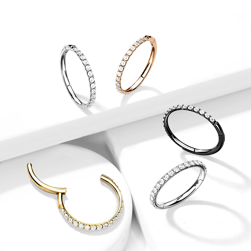 Piercing ring, Titanium Hinged Segment Hoop Rings with CZ