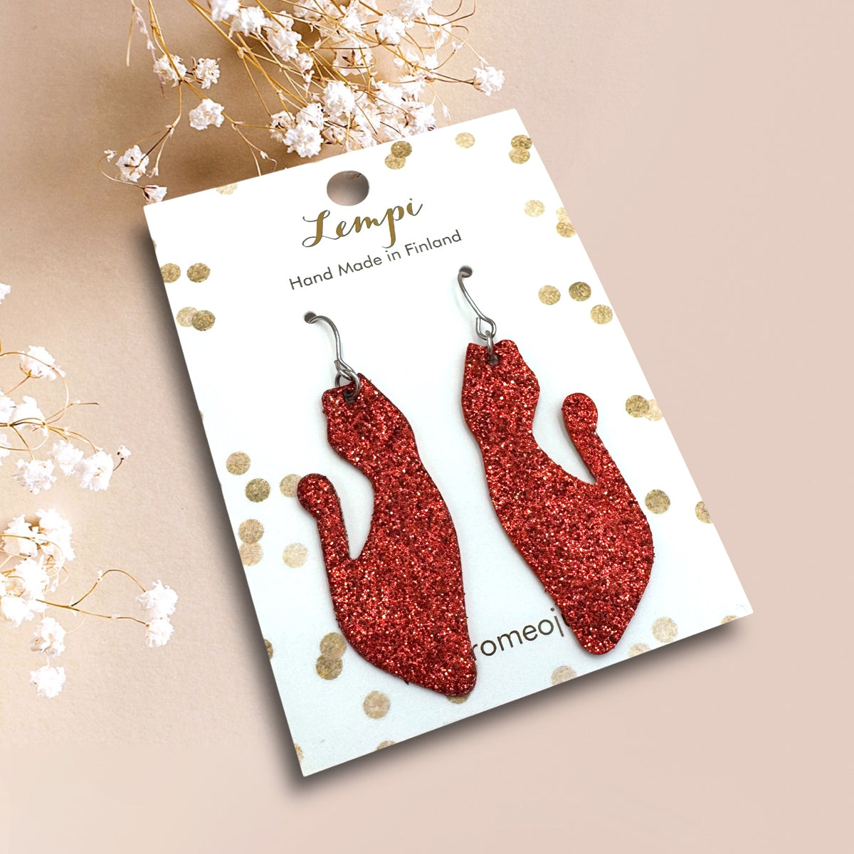LEMPI®-korvakorut, Kissa keimailee (punainen glitter)