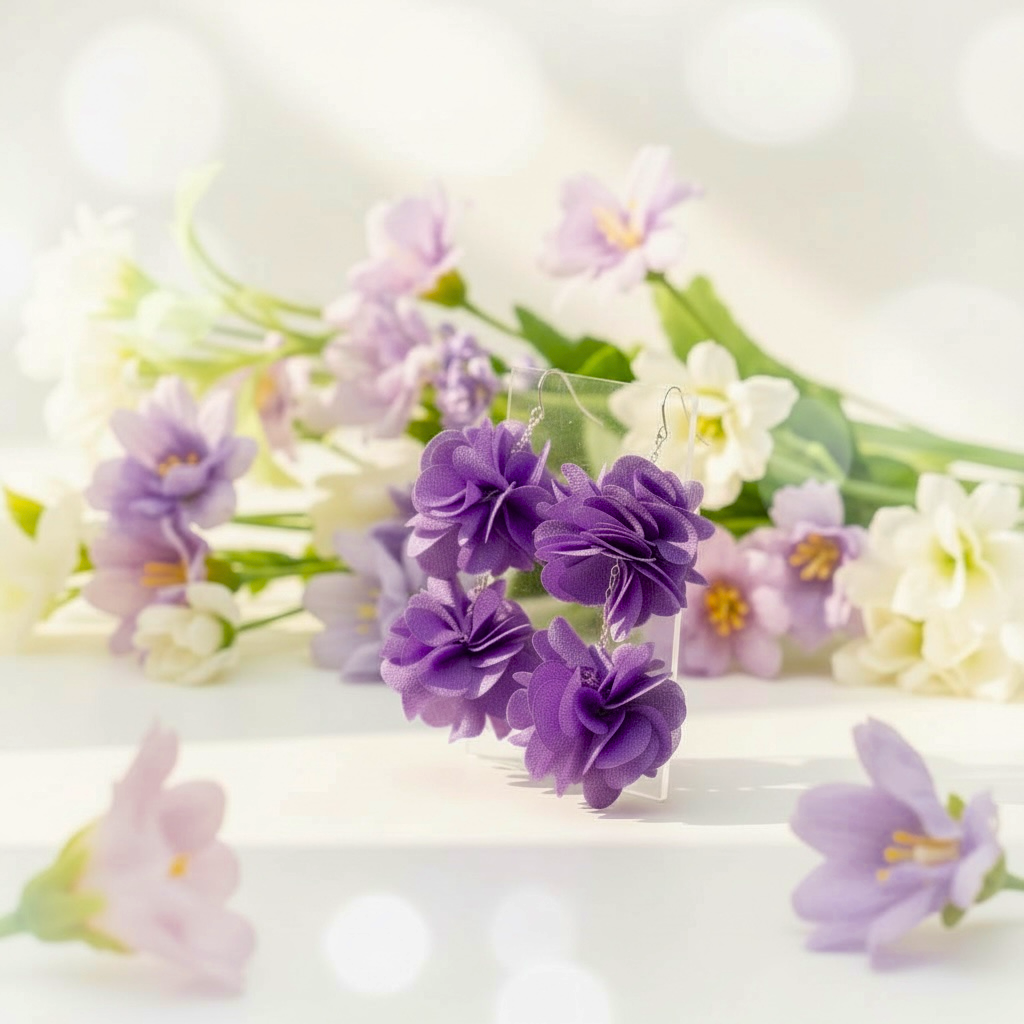 Roselle flower earrings (purple)