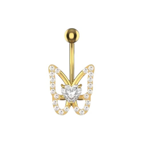 Gold-plated belly button ring, Celestia – gold-colored butterfly decoration
