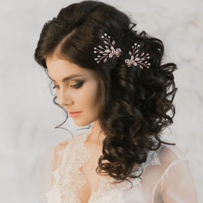 ATHENA BRIDAL | Véronique -kukka hiuskoristesetti (shampanja kulta)