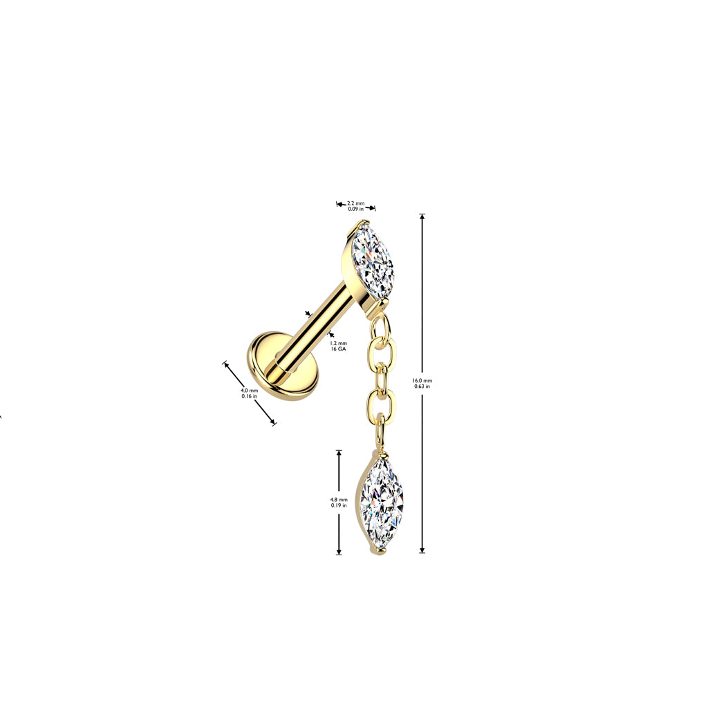 Labret 1,2mm, Titanium Crystal Drift – roikkuva kristallikoristeinen titaanikoru (hopea)