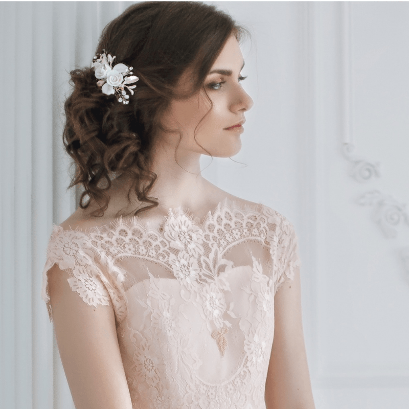 ATHENA BRIDAL | Ophélie -kukkakoristeinen hiuskoru (shampanja kulta)