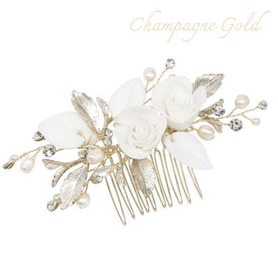 ATHENA BRIDAL | Ophélie -kukkakoristeinen hiuskoru (shampanja kulta)