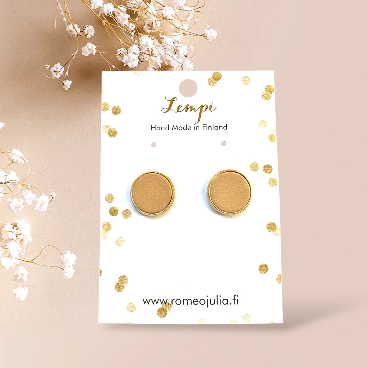 LEMPI® -korvakorut, Veera – pyöreät nappikorvakorut (maitokahvi, S)
