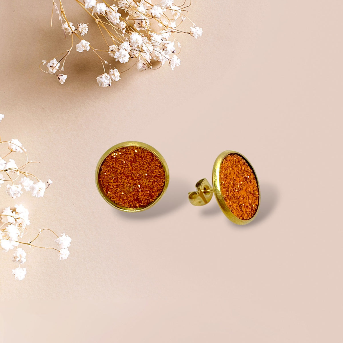 LEMPI® -korvakorut, Veera – pyöreät nappikorvakorut (oranssi kimallus, S)