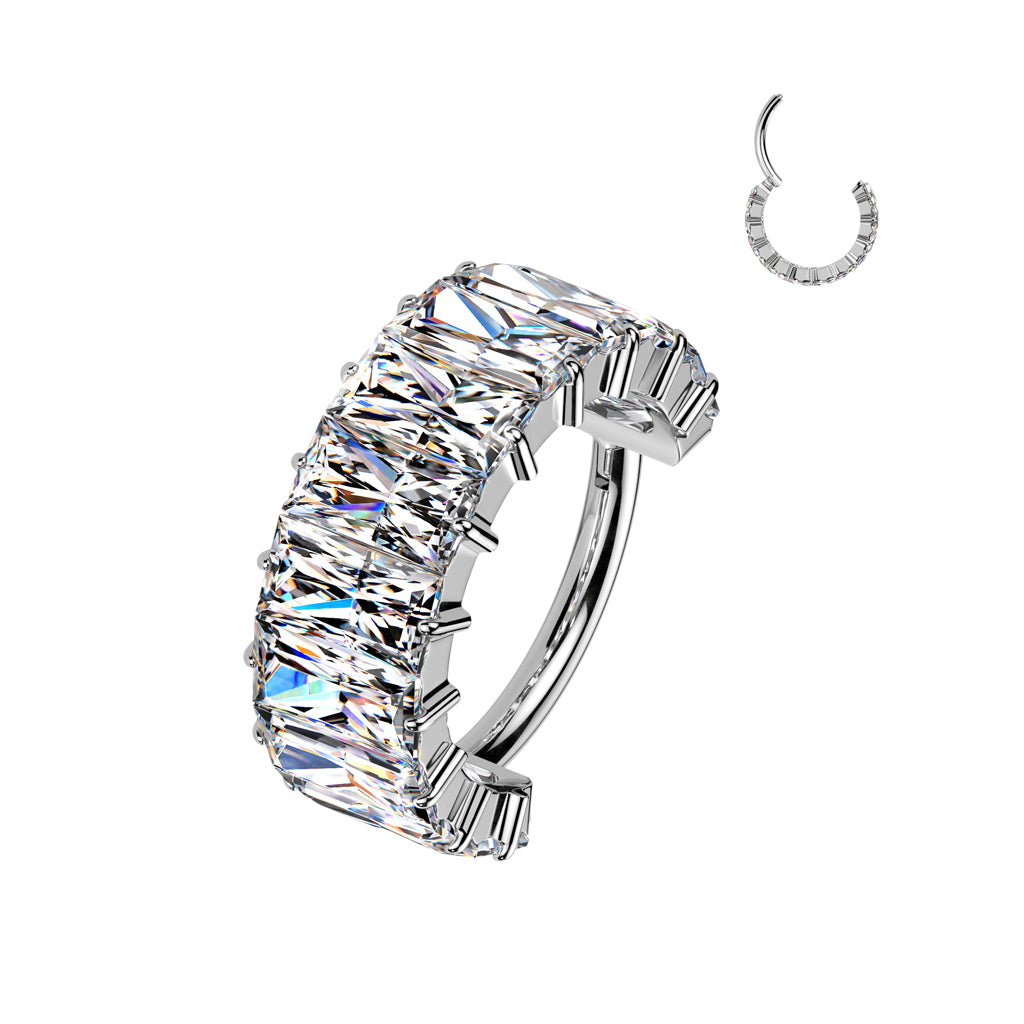Lävistysrengas 1,2mm, Titanium Luxe Band – leveä baguette-kristalliclicker (hopea)