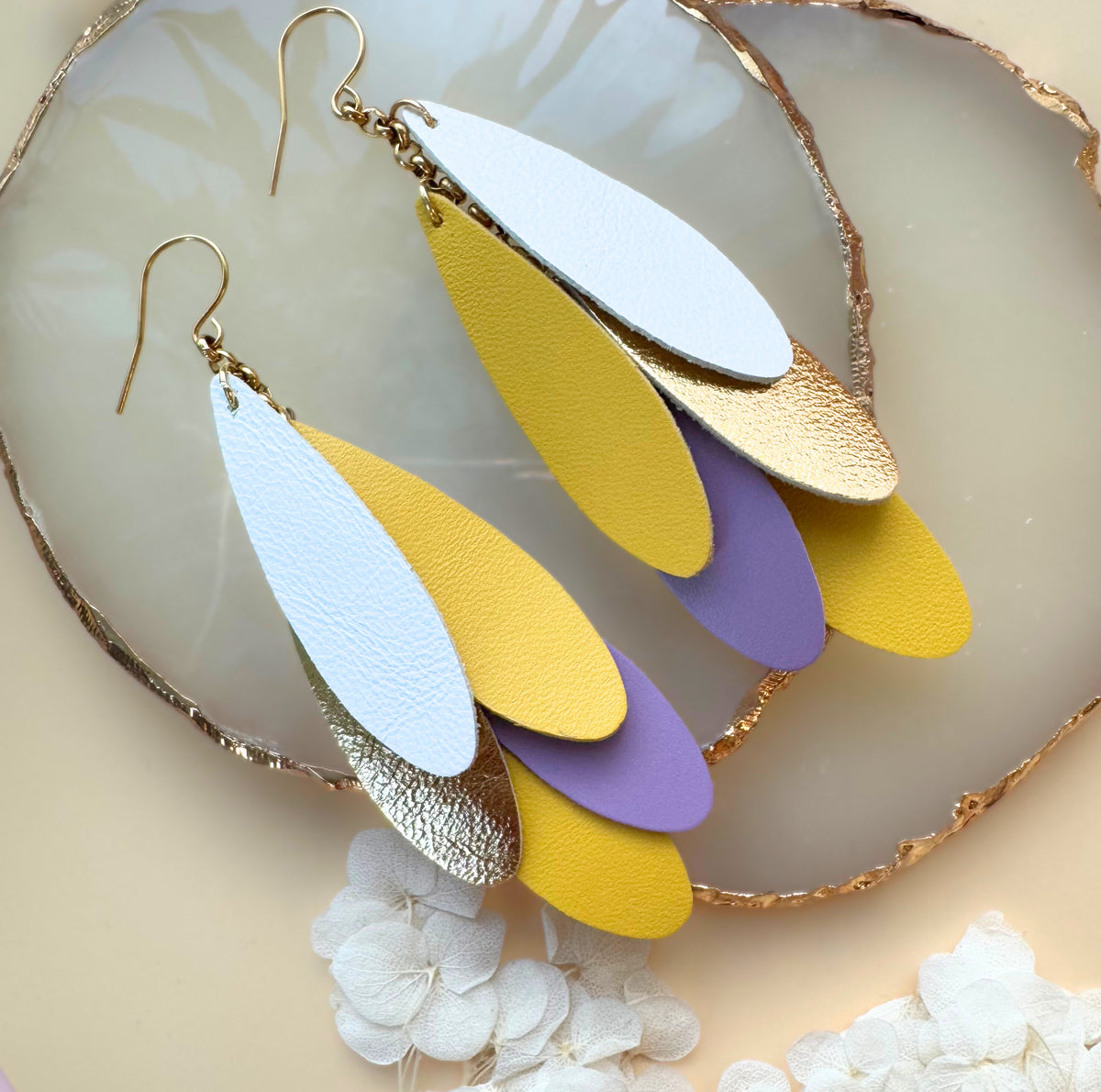LEMPI® earrings, Happy Birthday (white-yellow-purple)