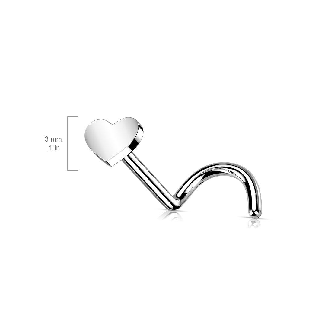 Nenänappi 1mm, Heart -titaaninen nenäkoru push in koristeella