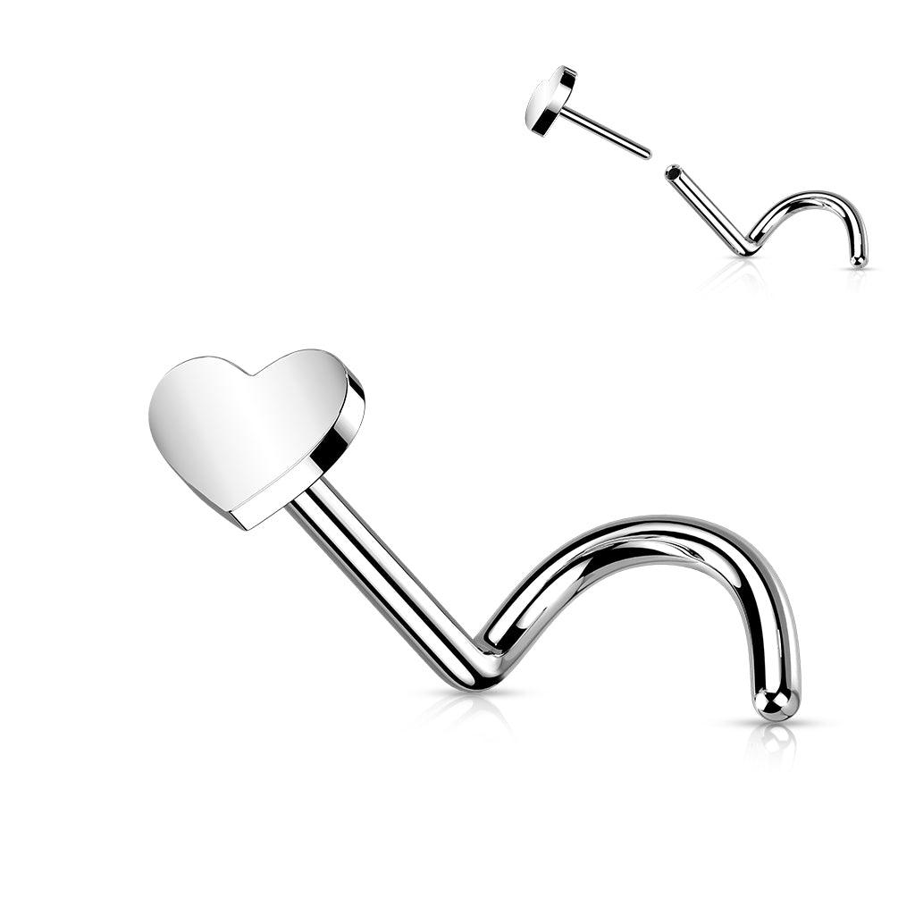 Nenänappi 1mm, Heart -titaaninen nenäkoru push in koristeella