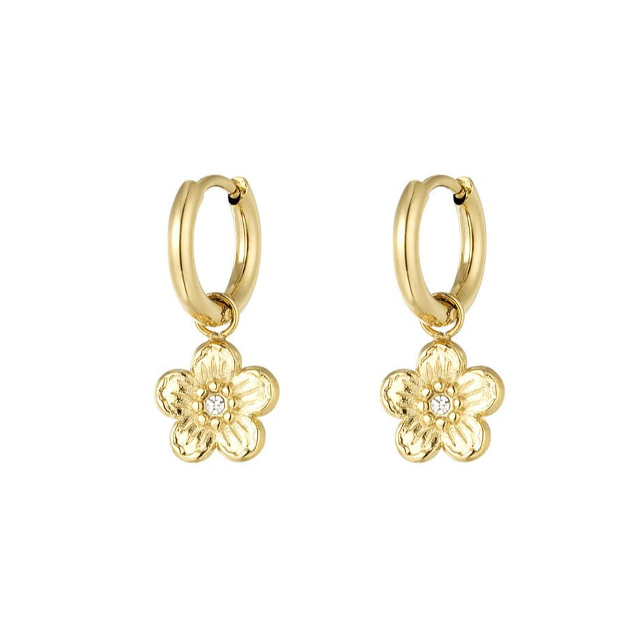 FRENCH RIVIERA | Bloom Hoops - surgical steel rings with flowers (gold) 