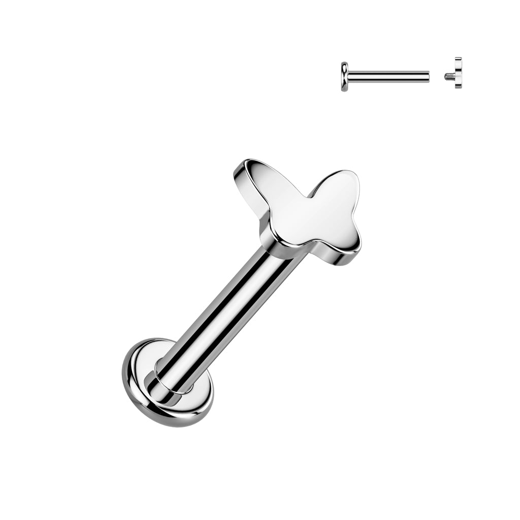 Labret 1,2mm, Titanium Petite Butterfly – miniperhoskoristeinen titaanikoru (hopea)