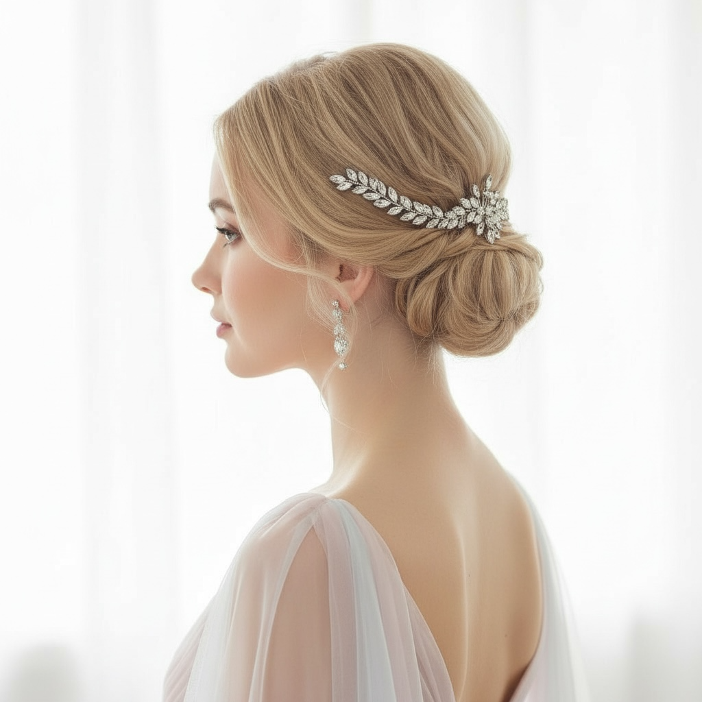 Hair ornament, ROMANCE|Penelope -silver-tone clear stone hair ornament