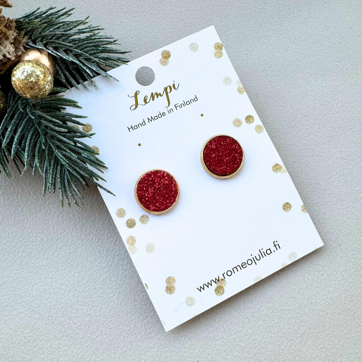 LEMPI earrings, Veera (gold / red glitter, S)