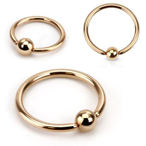 Lävistysrengas 1.2mm / 3mm pallo, Rosegold BCR -ruusukultainen rengas