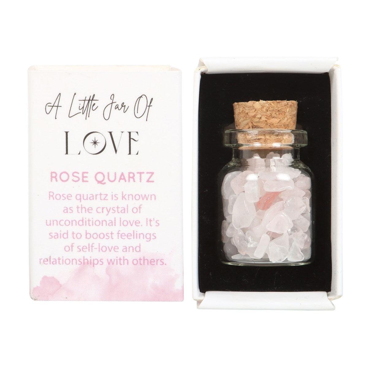 Jar of Love, Rose Quartz -ruusukvartsi onnenkivipullo "rakkaus"