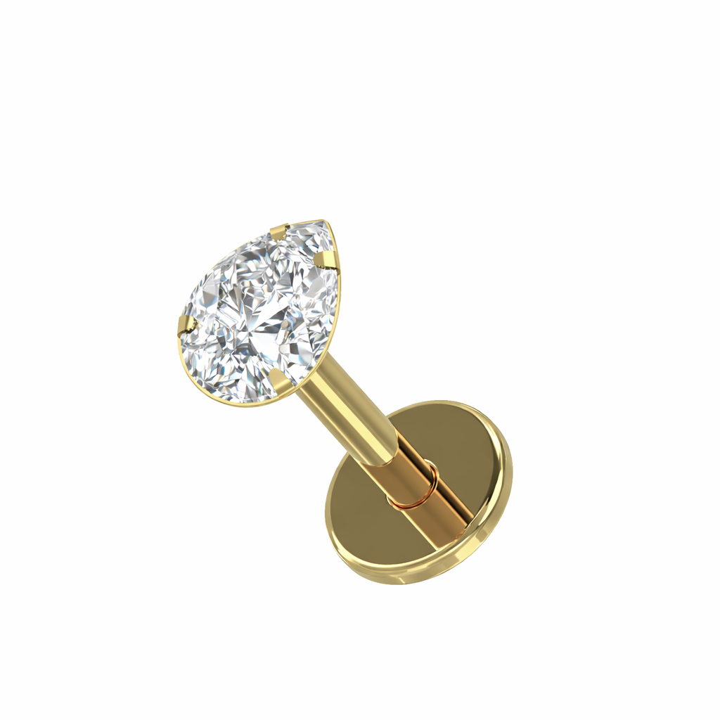 Titaanilabret 1,2mm, Mini Drop – kirkas pisara (kulta, push in)