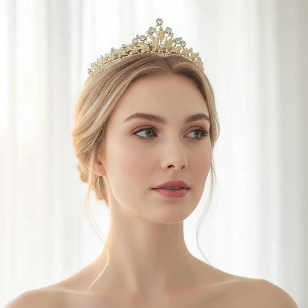ROMANCE, Serafina gold-colored tiara with bright stones