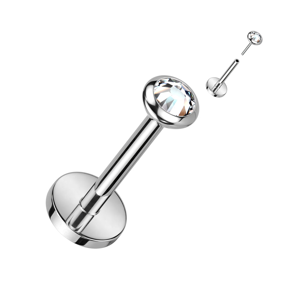 Labret 1,2mm, Titanium Clear Nest – matalaprofiilinen kristallikoru titaanista (hopea)