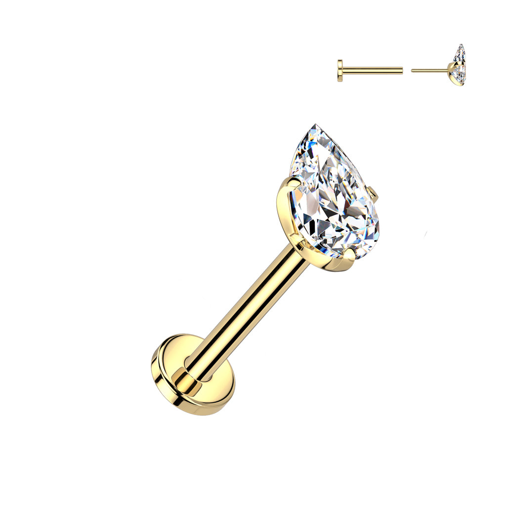 Labret 1.2mm, Titanium Essential Dew – drop-shaped crystal made of titanium (gold)