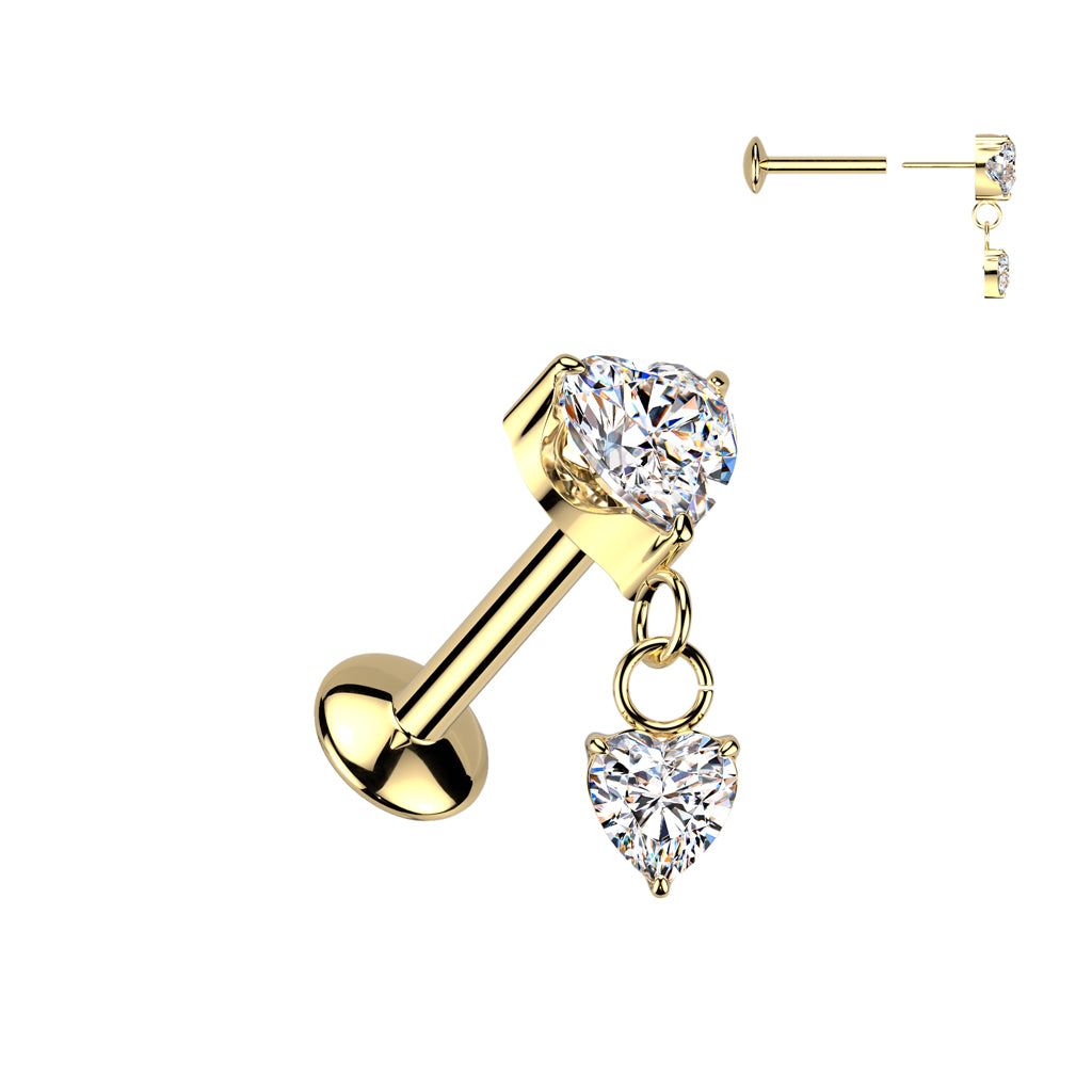 Labret 1,2mm, Titanium Heartlight – sydänkoristeinen titaanikoru (kulta)
