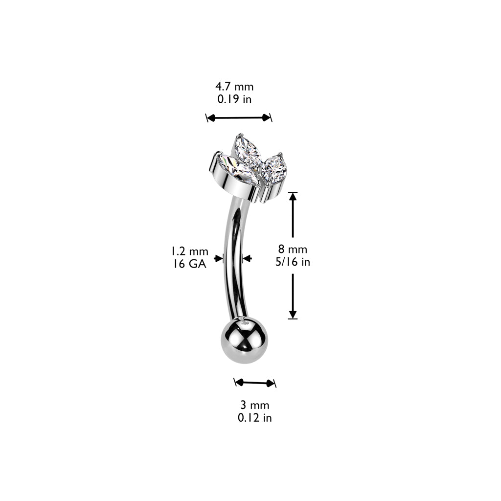 Curved Barbell 1.2mm, Titanium Leaflight – three-leaf titanium ornament (silver, push-in)