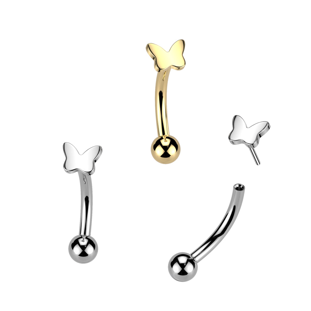 Curved Barbell 1.2mm, Titanium Petite Butterfly – curved titanium butterfly jewelry (gold, push-in)