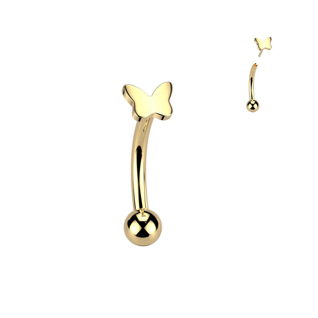 Curved Barbell 1,2mm, Titanium Petite Butterfly – kaareva titaaninen perhoskoru (kulta, push in)