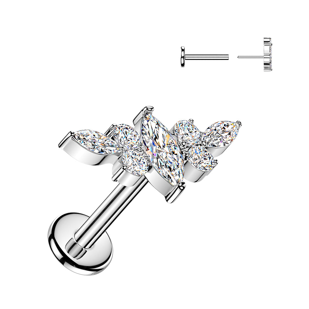 Titaanilabret 1,2mm, Zaria – kaartuva marquise-kristallirivi (hopea, push in)