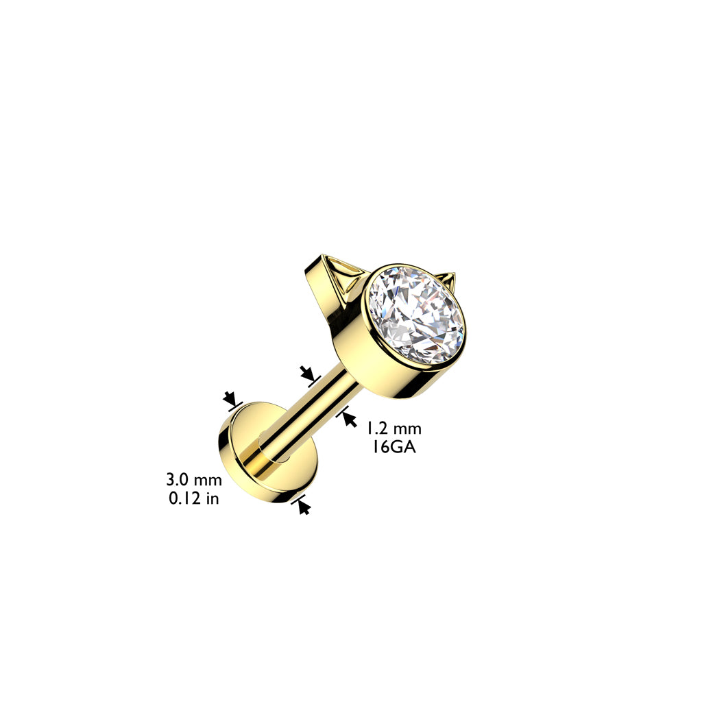 Labret 1,2mm, Titanium Mini Secret Kitty – pieni kissanpääkoristeinen titaanikoru (hopea)